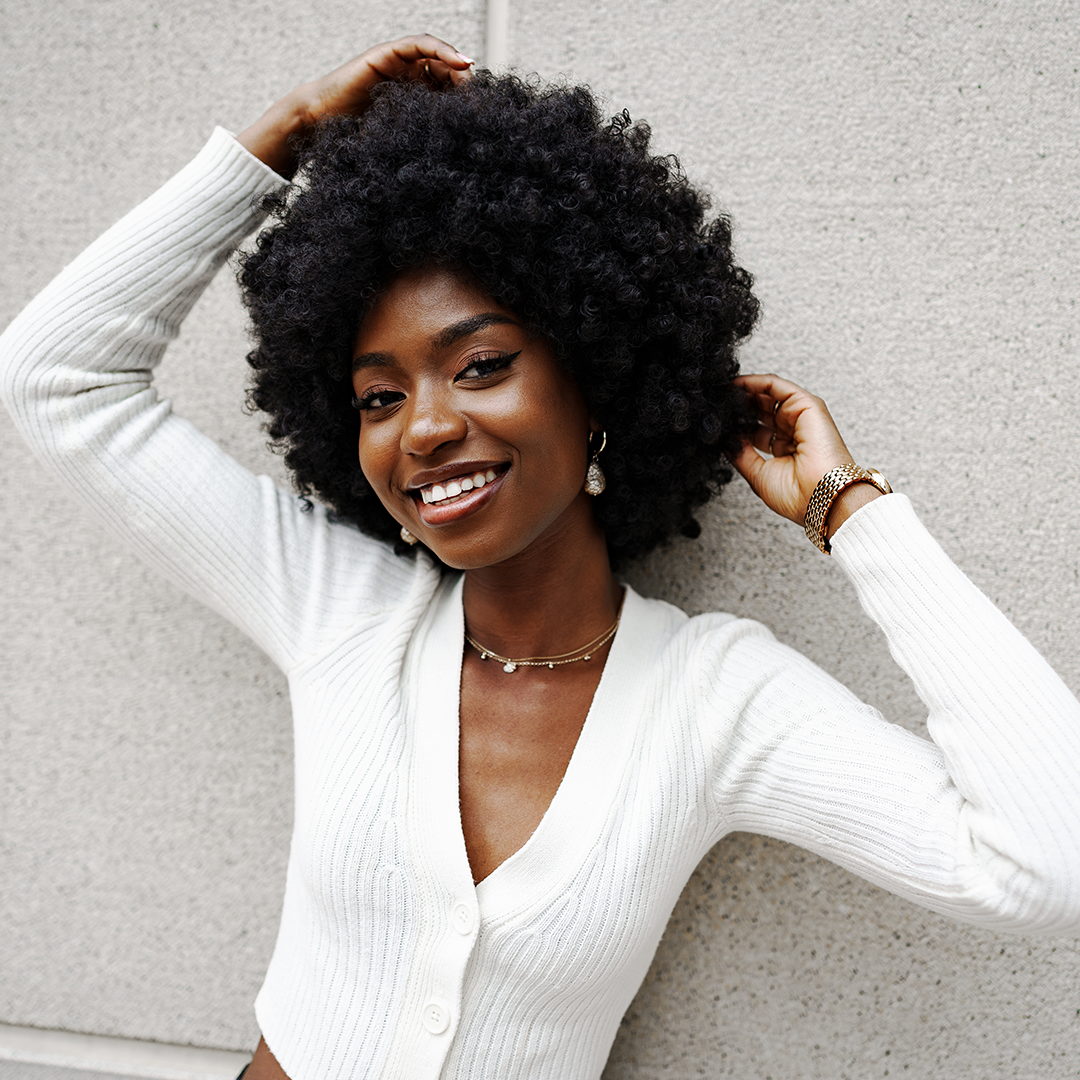 Afro hair black girl touch hair